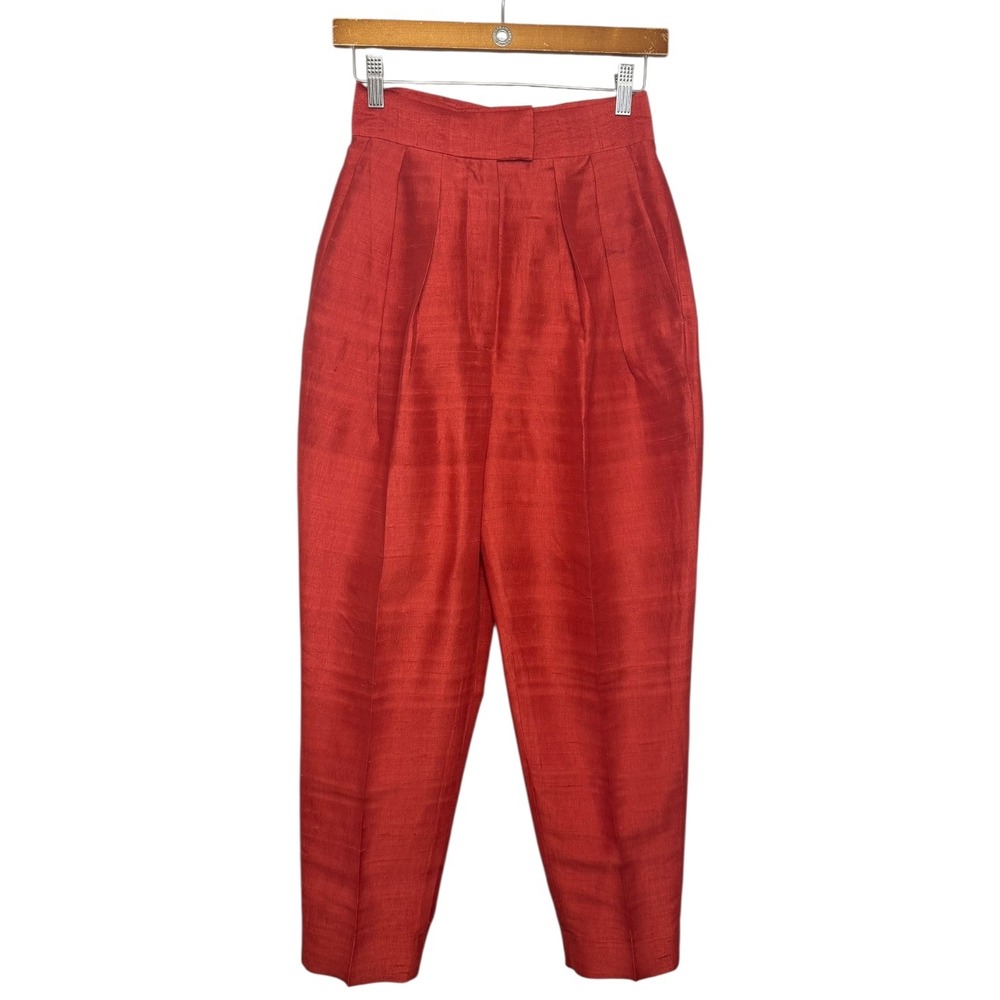Julia Amory Elegant Classic Quiet Luxury Silk Pleated Taper Trouser Red XS